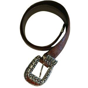 Captiva Collectibles Genuine Leather Belt Silver Buckle Keeper Tip Women's Sz M